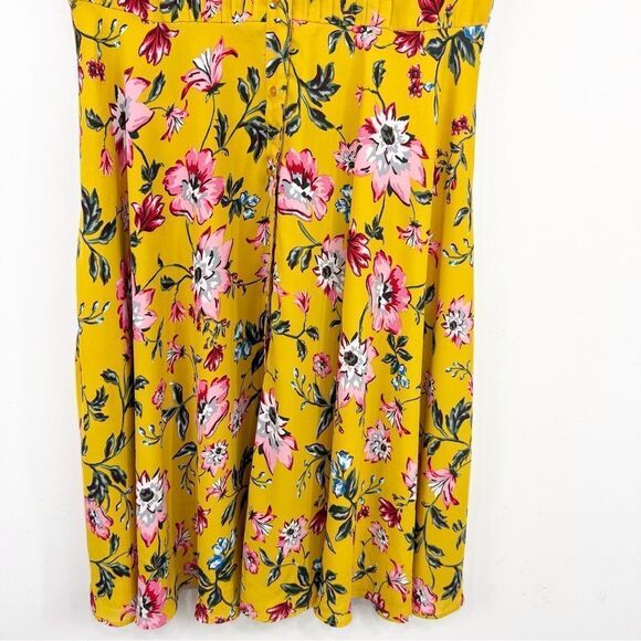 Nanette Lepore Yellow Pink Floral Pleat Chest A Line Sleeveless Shirt Dress - Picture 7 of 16